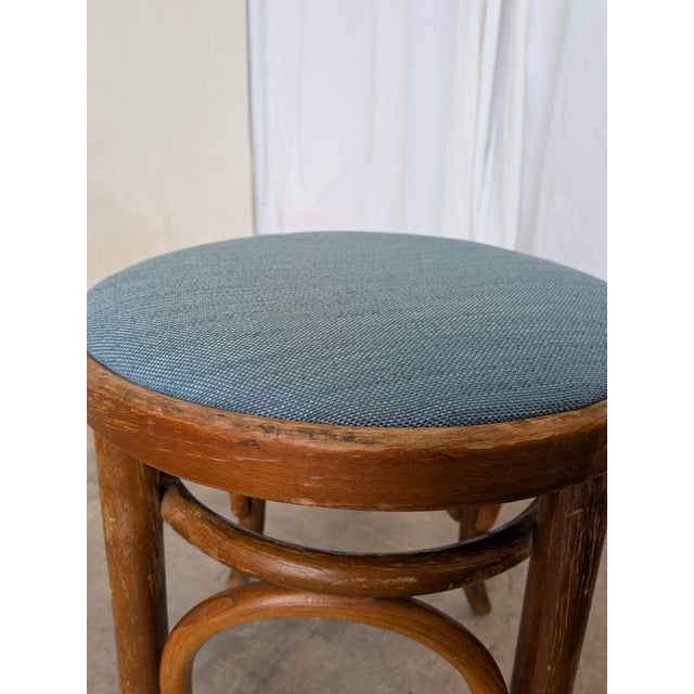 Vintage Bentwood Stools with Blue Upholstered Seats, 1970s, Set of 2 For Sale - Image 12 of 15