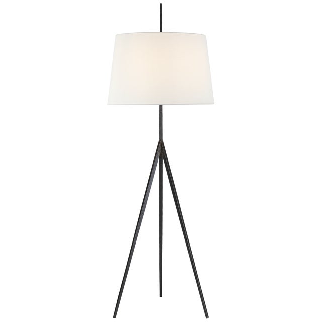 Modern Ian K. Fowler by Visual Comfort Signature Triad Hand-Forged Floor Lamp in Aged Iron with Linen Shade For Sale - Image 3 of 3