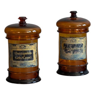 French Amber Glass Apothecary Jars, 1870, Set of 2 For Sale