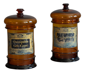 French Amber Glass Apothecary Jars, 1870, Set of 2