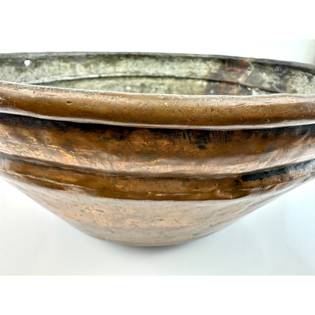 Antique Italian Hand-Hammered Copper Bowl With Verdigris Patina For Sale - Image 9 of 13