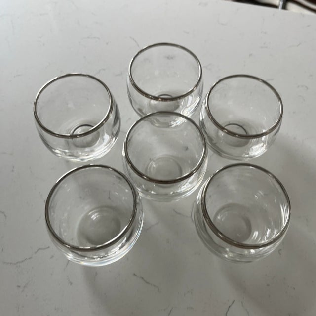 1960s Vintage Roly Poly Silver Rimmed Martini Glasses in the Style of Dorothy Thorpe-Set of 6 For Sale - Image 9 of 11
