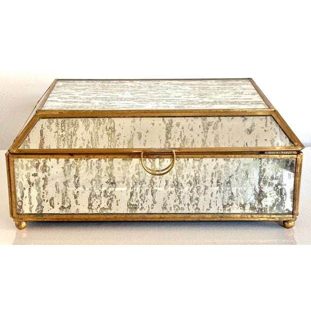 Vintage Brass and Mirrored Mercury Glass Lidded Box For Sale - Image 9 of 10