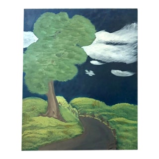 Stylized Folk Art Style Landscape Painting - The Tree For Sale