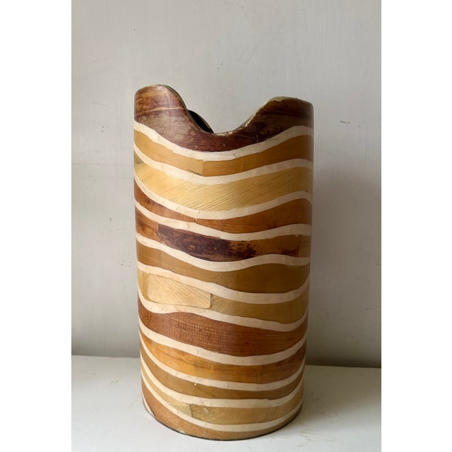 Vintage Strata Vase Made in the Philippines of Mango Wood. Label on bottom marked Vase but could be used as Trashcan or...