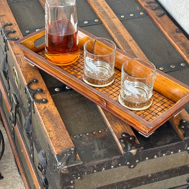 Vintage British Colonial Platter Woven Bamboo Long Bar Tray 17.5" For Sale In Columbus - Image 6 of 10