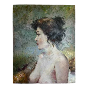 1970s Oil on Board Portrait Painting of Nude Woman
