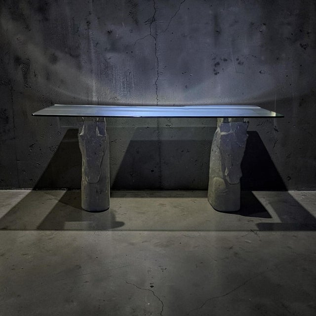 Vintage Custom Chisled Stone/Concrete Horse Head, Glass Top Desk/Table For Sale - Image 10 of 13