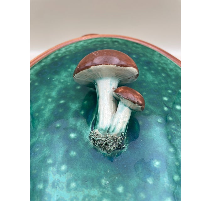 Green 1930s Tellurite Green Mushroom Majolica Lidded Casserole Dish With Basket Weave For Sale - Image 8 of 14