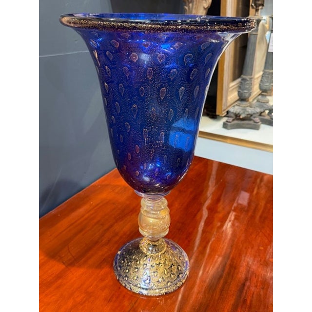 VIntage Blue and Gold Murano Glass Vase For Sale In Dallas - Image 6 of 7