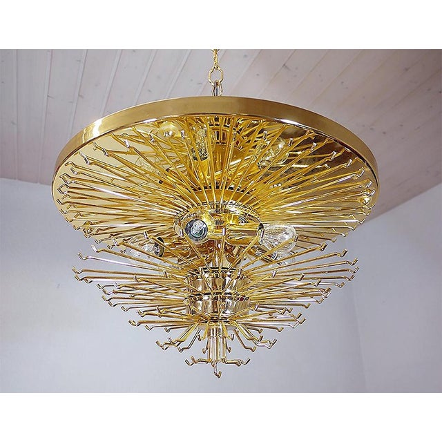 German Flush Mount Chandelier in Crystal Prism & Gilt-Brass from Palwa, 1960s For Sale - Image 10 of 11