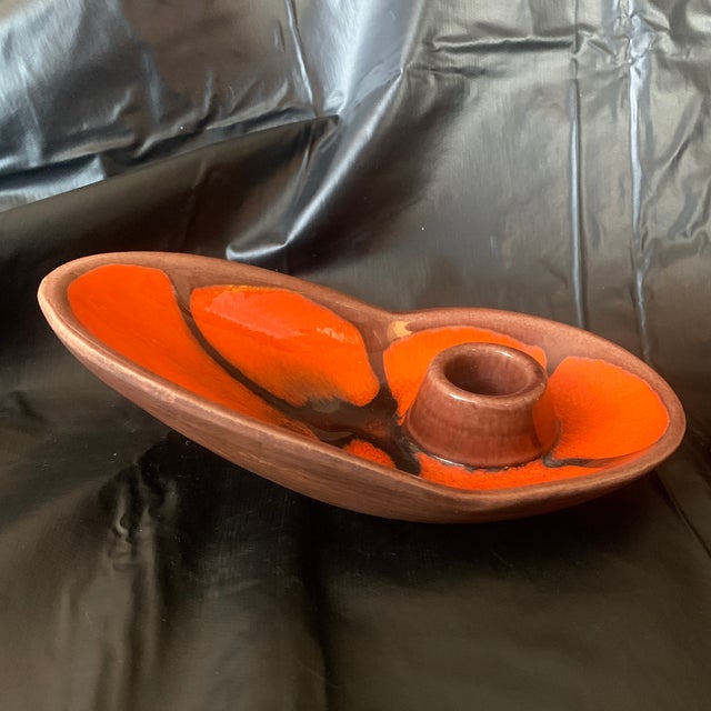 Royal Haeger Mid Century Modern Pottery Candlestick Holders With Orange and Brown Glaze 1970s - Pair For Sale - Image 4 of 6