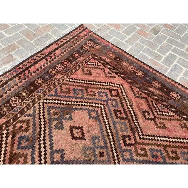 Vintage Maimana Kilim Area Rug, Handwoven Wool, 8x12, Rose & Slate For Sale - Image 6 of 11