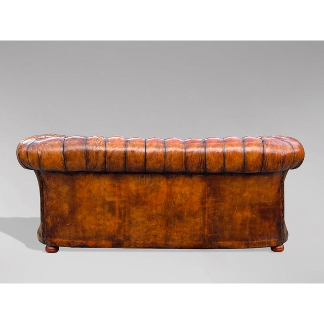 19th Century Victorian Brown Leather 3-Seater Chesterfield Sofa, 1880s For Sale - Image 10 of 13