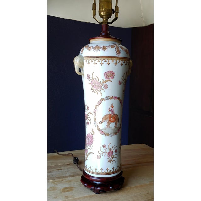 Rare Vintage Chinese Export Famille Rose Lamp - Elephant & Mahout Motif For Sale - Image 10 of 12