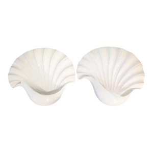Monumental Off White Ceramic Clam Shell Gigantic Palm Beach Regency Wall Sconce Lights by Chapman- A Pair