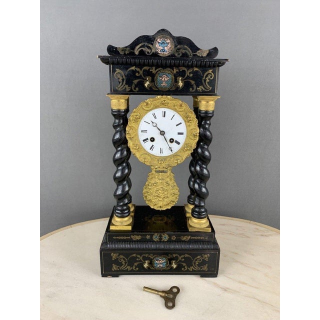 Black 19th Century Napoleon III Clock in Wood and Brass For Sale - Image 8 of 8