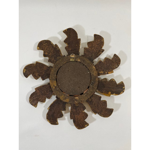 Gold Mid 20th Century Petite 10" Italian Giltwood Sunburst Wall Mirror For Sale - Image 8 of 18