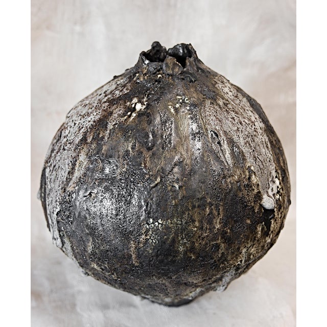 Ceramic Shou Sugi Ban Moon Vase Handmade For Sale - Image 7 of 14