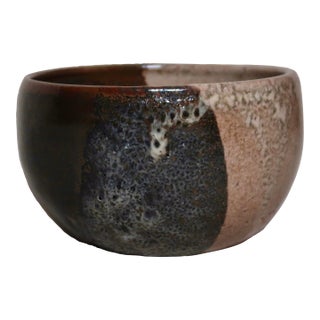Handmade Studio Pottery Bowl With Textured Glaze in Earthy Neutrals and Lava Detail For Sale