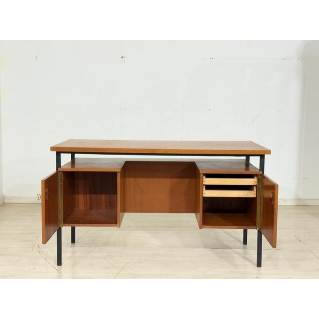 Contemporary Mid-Century Danish Teak Desk with Metal Frame, 1960s For Sale - Image 3 of 5