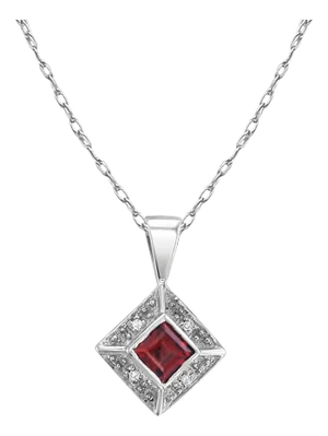 Garnet Necklace with Diamond Accents on Bead Setting 14k White Gold 16"