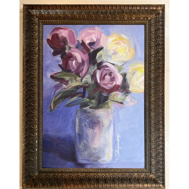 Art Nouveau Rose Floral Still Life Painting Print, Custom Frame For Sale - Image 3 of 16