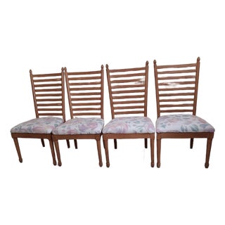 Vintage Ladder Back Dining Chair Wood Frame Upholstered Seat Set of 4 For Sale
