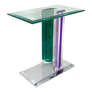 C. 1980s Post Modern Glass and Acrylic Side Table in Manner of Shlomi Haziza For Sale