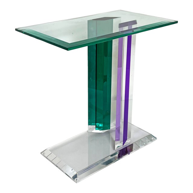 C. 1980s Post Modern Glass and Acrylic Side Table in Manner of Shlomi Haziza For Sale