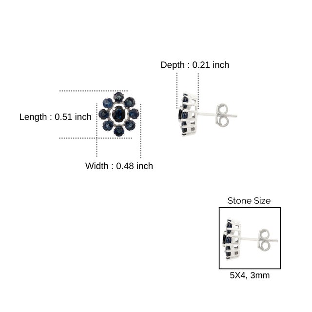 A Pair of Modernist 925 Sterling Silver Blue Sapphire Cluster Stud Earrings- Partywear Earrings For Sale - Image 9 of 13