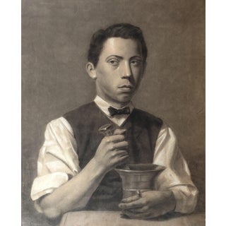 Antique 1872 Charcoal Portrait Drawing of Young Apothecary For Sale