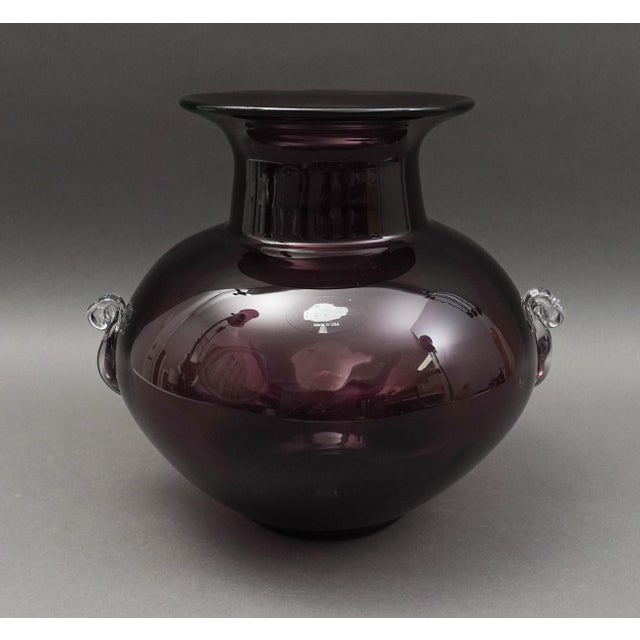 Blenko Usa Richard Blenko 2008 Signed Purple Plum Amethyst Handles Glass Vase For Sale In Miami - Image 6 of 10