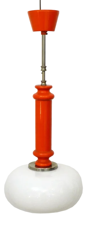 Vintage Space Age Pendant Light in Orange Wood & Opaline Lampshade, 1960s