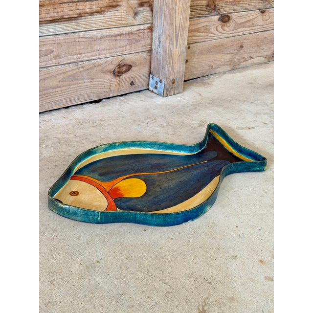 Paper Vintage Hand Painted Papier-Mâché Fish Serving Tray, Made in Mexico For Sale - Image 7 of 11