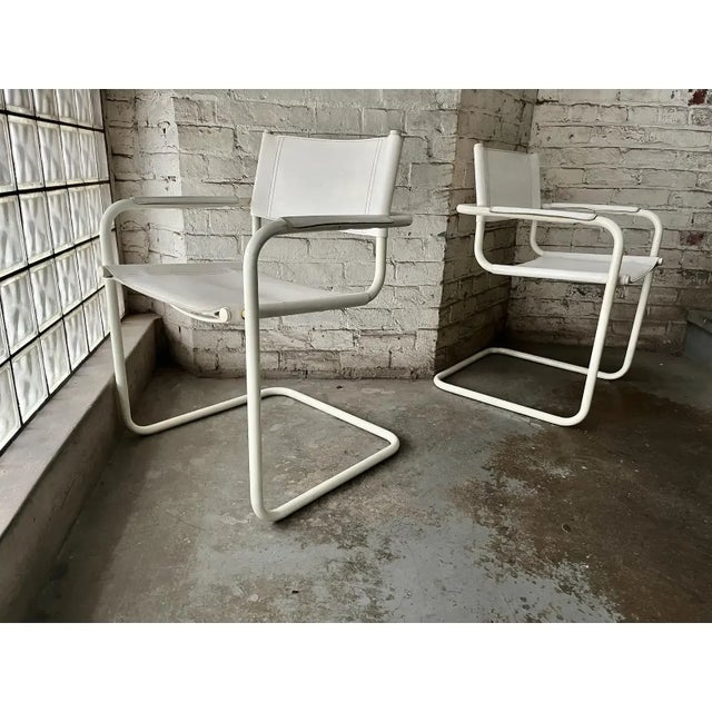 Motivated Seller: 1980s Italian White Leather Cantilever Chairs Set of 2 Attributed to Mart Stam and Marcel Breuer For Sale In Cincinnati - Image 6 of 11