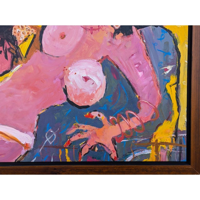 Pink Oswaldo Subero "Jacucci" Contemporary Abstract Pink & Yellow Expressionist Female Painting, 2005 For Sale - Image 8 of 12