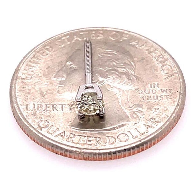 Metal 14 Karat White Gold and Round Diamond Stud Earrings Screw Back For Sale - Image 7 of 9