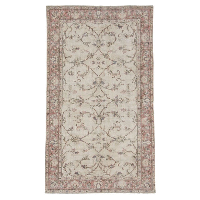 Vintage Turkish Oushak Rug-3′9″ × 6′7″ For Sale