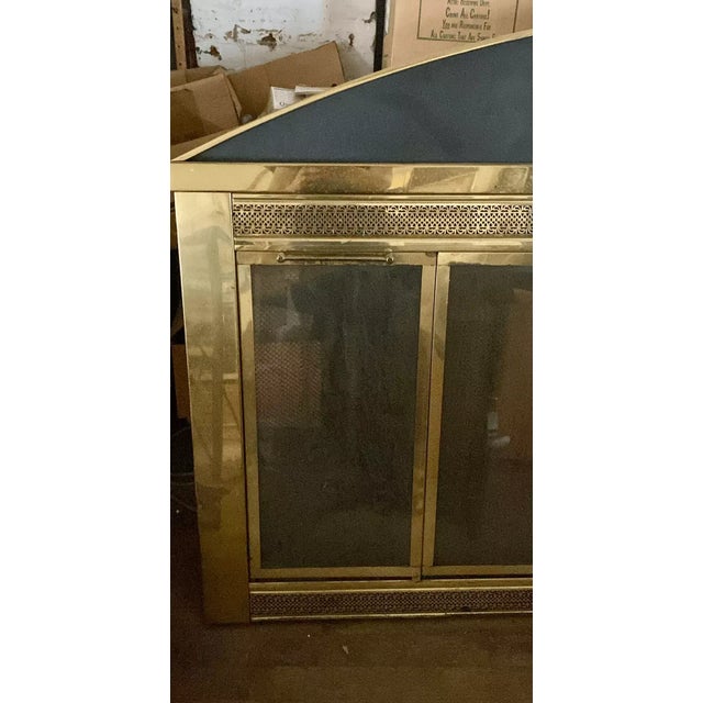 Mid 20th Century Polished Brass Fireplace Arched Insert Cover Glass Doors For Sale - Image 4 of 6