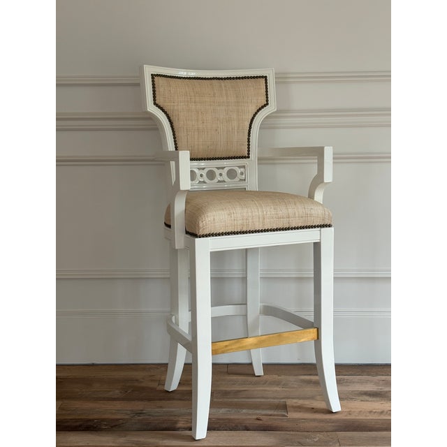 Hollywood Regency Coco Bar Stools With Back and Arms by Jan Showers For Sale - Image 3 of 7