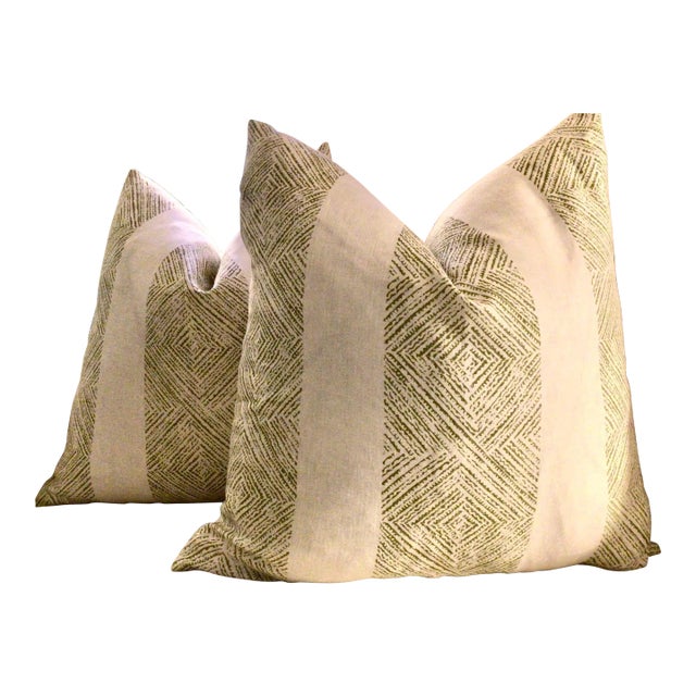 Thibaut "Clipperton Stripe" in Green Pillows- a Pair For Sale
