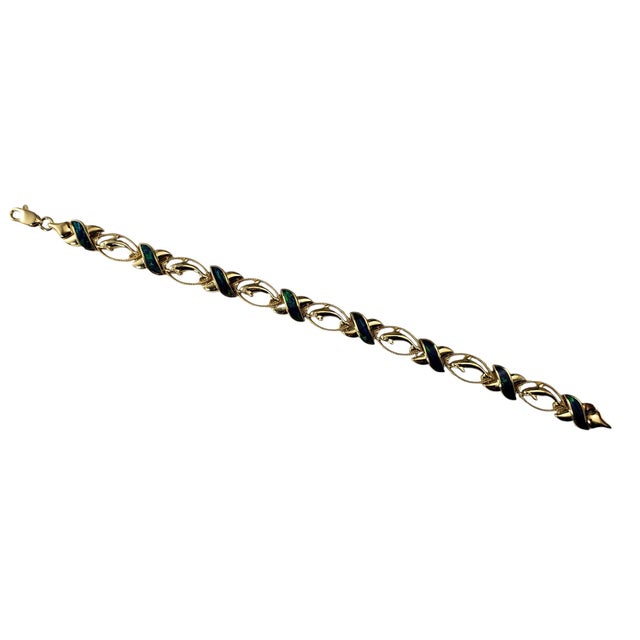 Mid 20th Century 14 Karat Yellow Gold & Black Opal Xo Dolphin Bracelet For Sale - Image 4 of 8