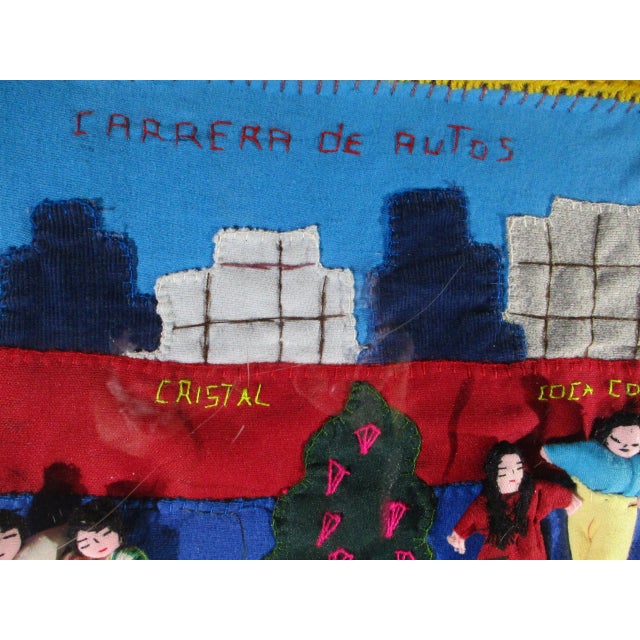 1990s Vintage Appliqué Folk Art Peru Arpillera Textile Art For Sale - Image 9 of 12