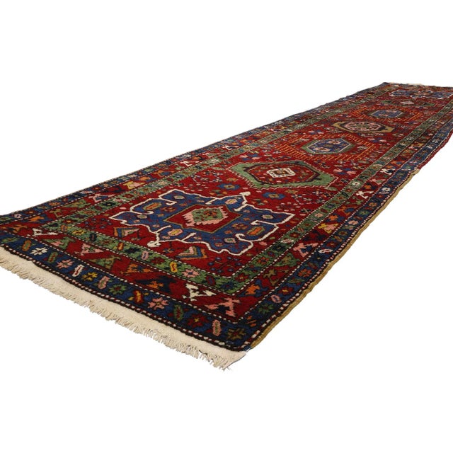 53872 Vintage Persian Karaja Heriz Rug Runner, 03'04 x 16'05. Persian Karaja Heriz rugs are meticulously crafted treasures...