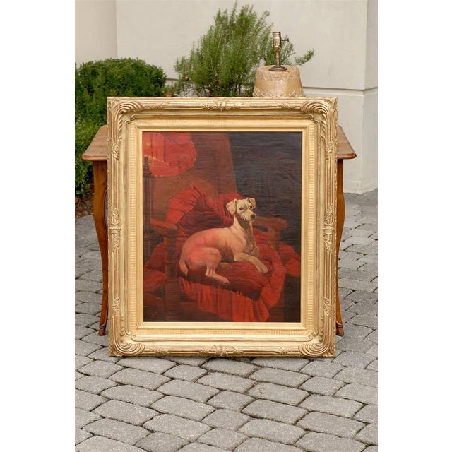 English English Late 19th Century Vertical Oil Painting of a Dog Sitting in an Armchair For Sale - Image 3 of 10