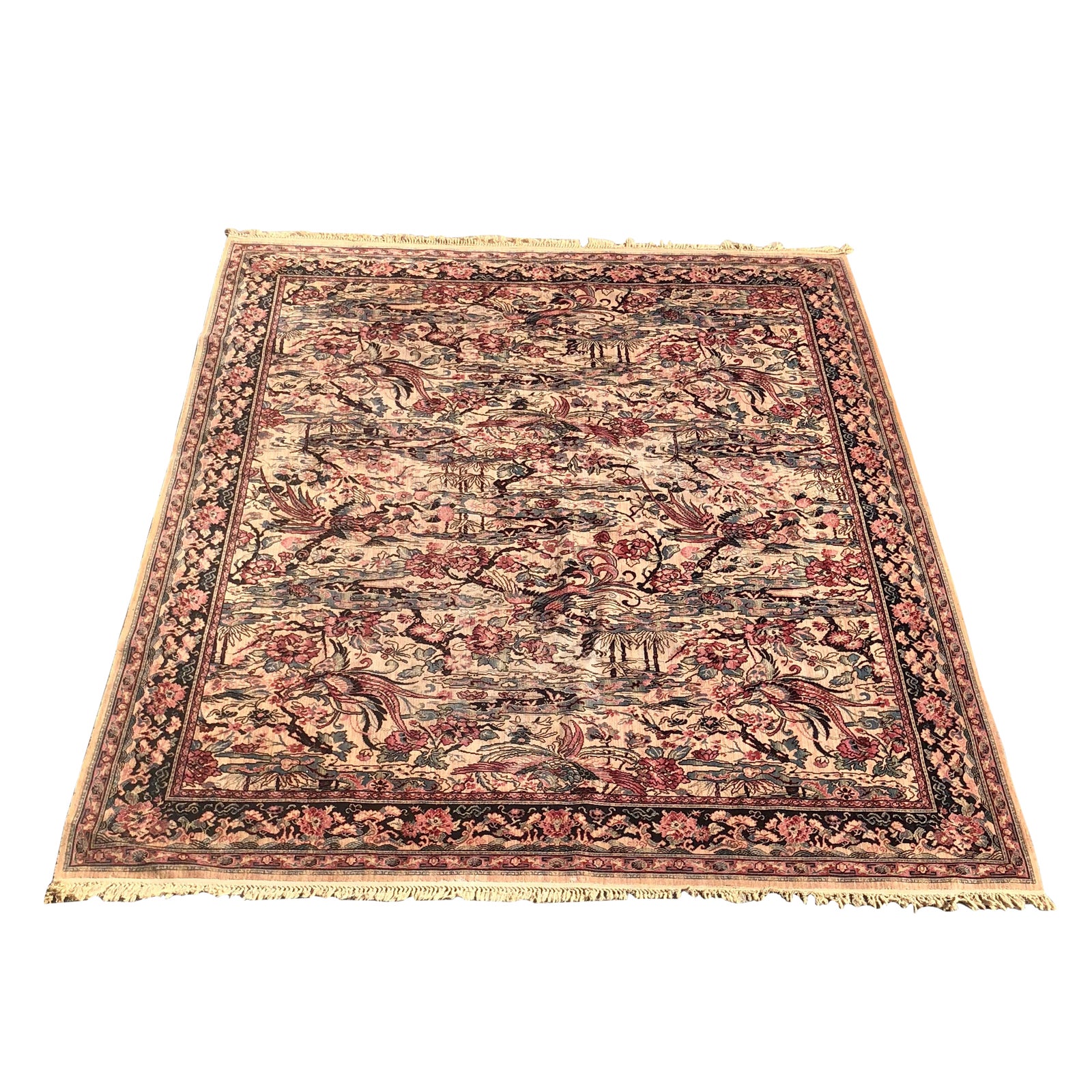 Early 20th Century Antique Mj Wilton Whittall Birds of Paradise Anglo Persian Area Rug 8′9″ ×