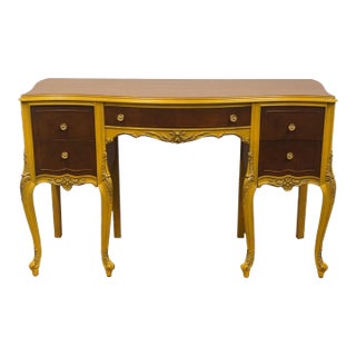 Vintage Antique Louis XV French Provincial Style 50" Two Tone Vanity Table W. Gilded Accents 723-768 For Sale