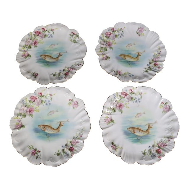 Limoges Fish Decorated Plate Set/4 For Sale