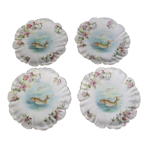 Limoges Fish Decorated Plate Set/4